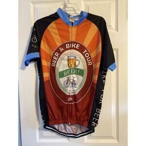 Strgao Bicycle Jersey Shirt Beer & Bike Tour Adult XL Cyling Orange Red Black